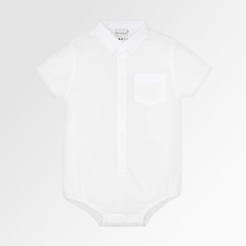 Camisa Body de Bebê Masculina Manga Curta Algodão Egípcio Fio 60 com Bolso - BRANCO