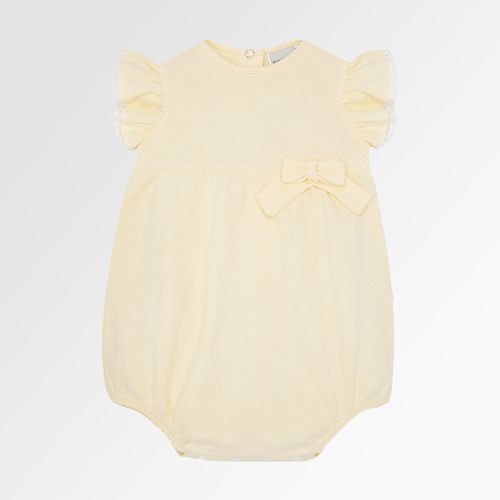 Macacão de Bebê Feminino Curto Dadinho com Laço - AMARELO