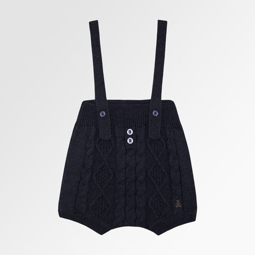 Romper de Bebê Masculino Tricot com Alças Ponto Trança - AZUL ESC  MESCLA