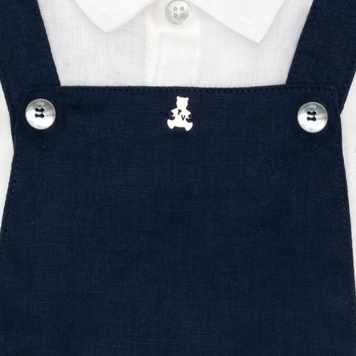 Conjunto de Bebê Masculino Puro Linho com Jardineira - AZUL MARINHO