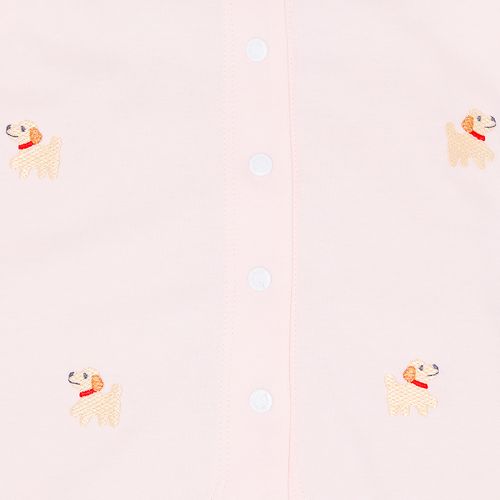 Macacão de Bebê Feminino Longo Algodão Egípcio Bordado Cachorrinho - ROSA BEBE