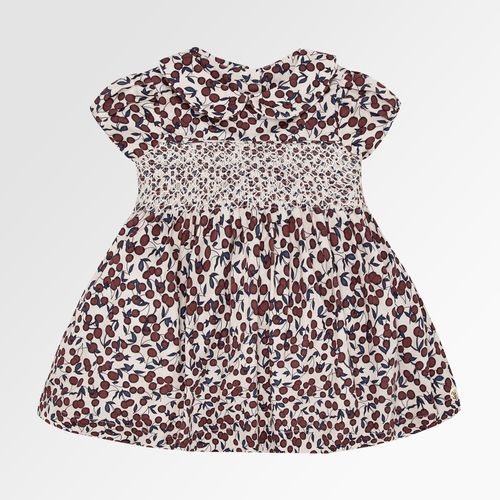 Vestido de Bebê Feminino Ponto Smock Fustão Estampa Cherry - CRU