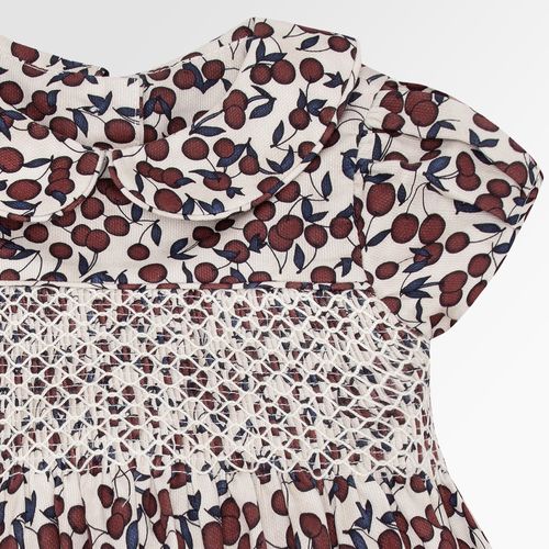 Vestido de Bebê Feminino Ponto Smock Fustão Estampa Cherry - CRU