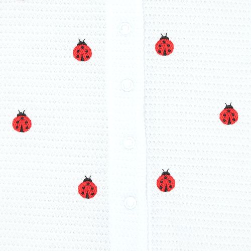 Macacão de Bebê Feminino Curto Tricot Jetty com Bordado de Joaninhas - BRANCO