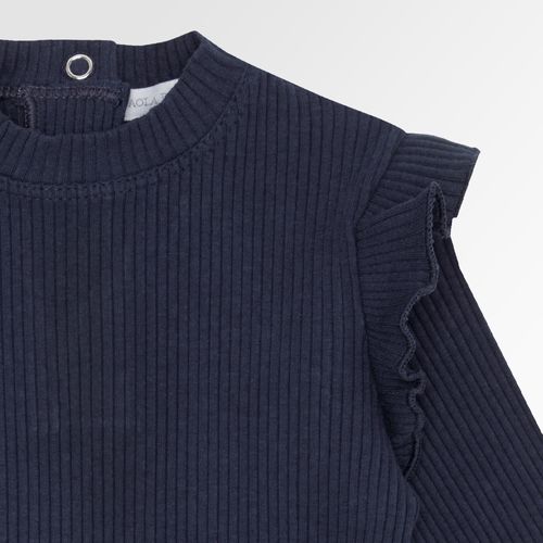 Blusa de Bebê Feminina Manga Longa Malha Canelada - AZUL MARINHO