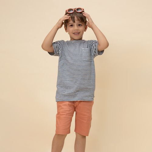 Camiseta Infantil Masculina Manga Curta Malha Listrada - AZUL MARINHO