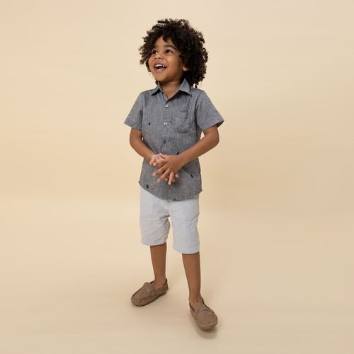 Camisa de Bebê Masculina Manga Curta Navio - CINZA