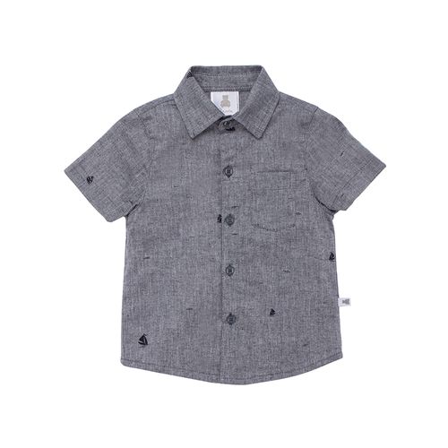 Camisa de Bebê Masculina Manga Curta Navio - CINZA