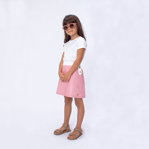Saia Infantil Feminina Cintura Alta Algodão Egípcio Listrado - VERMELHO