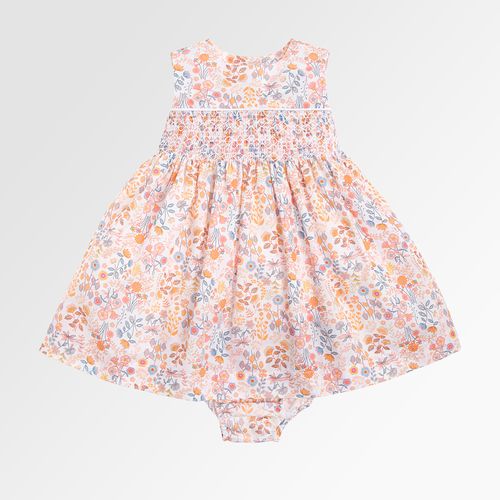 Vestido de Bebê Feminino Algodão Egípcio Estampa Jardim - SALMON