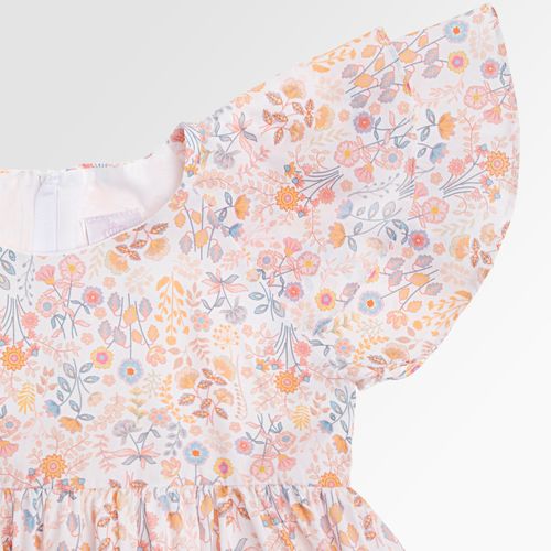 Vestido Infantil Feminino Algodão Egípcio Estampa Jardim - SALMON