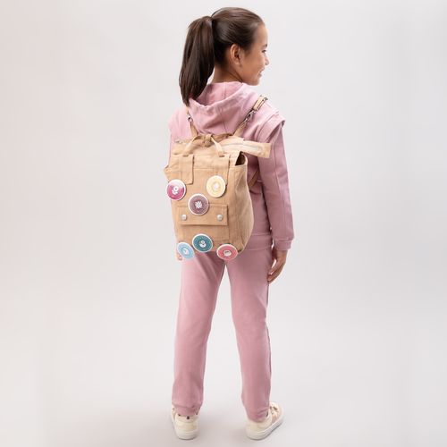 Mochila Infantil Unissex com Bottons - BEGE
