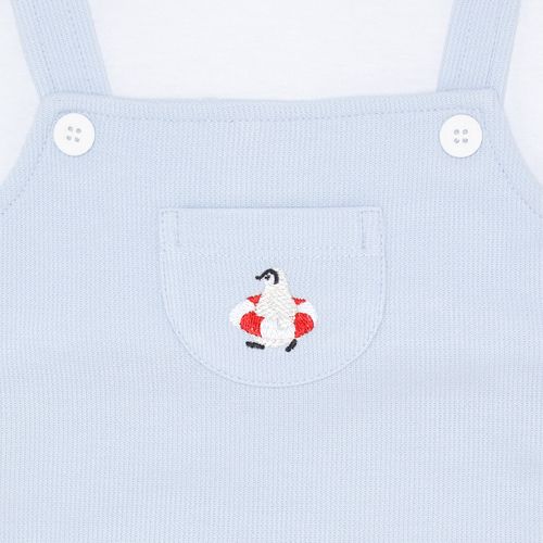 Macacão de Bebê Masculino Longo Ponto Roma Jardineira Pinguim - AZUL BEBE
