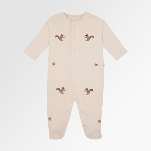 Macacão de Bebê Masculino Longo Algodão Egípcio Bordado Esquilos - BEGE