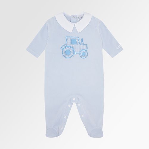 Macacão de Bebê Masculino Longo Plush com Bordado Trator - AZUL BEBE