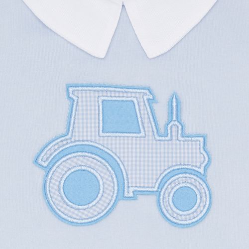 Macacão de Bebê Masculino Longo Plush com Bordado Trator - AZUL BEBE