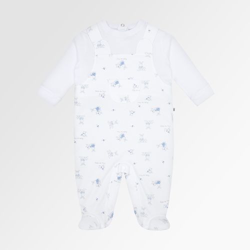 Macacão de Bebê Masculino Longo Algodão Egípcio com Jardineira Coelhos - AZUL BEBE