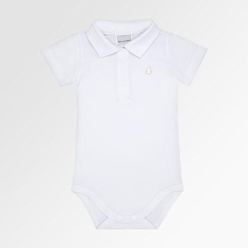 Camiseta Body Polo de Bebê Masculina Manga Curta Piquet Pima - BRANCO
