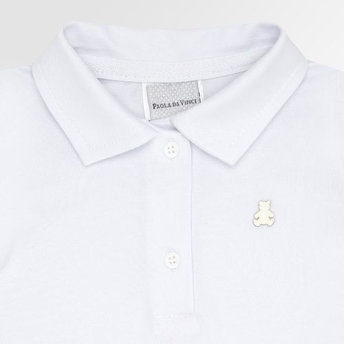 Camiseta Body Polo de Bebê Masculina Manga Curta Piquet Pima - BRANCO