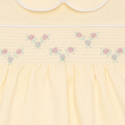 Macacão Vestido de Bebê Feminino Longo Dadinho Ponto Smock - AMARELO