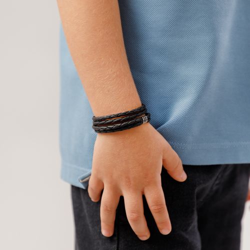 Pulseira de Bebê Masculina Couro Trança Fina - PRETO