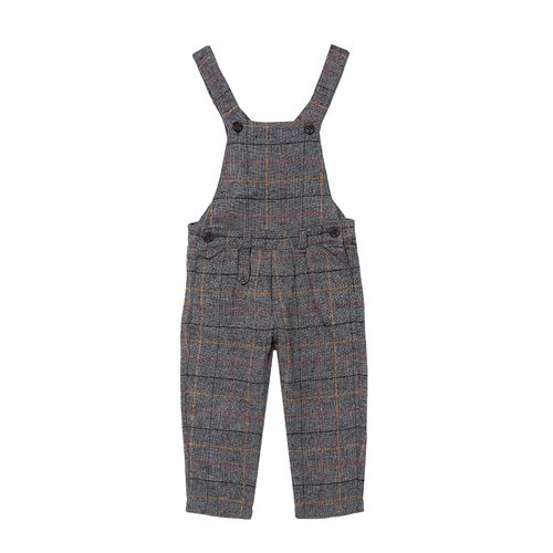 Jardineira de Bebê Masculina Xadrez Flanelada - CINZA