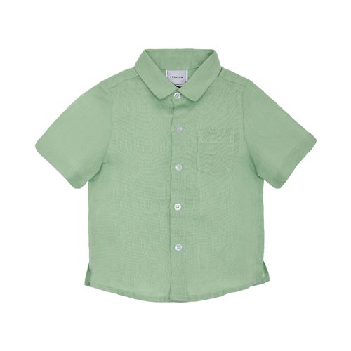 Camisa de Bebê Masculina Manga Curta Puro Linho - VERDE