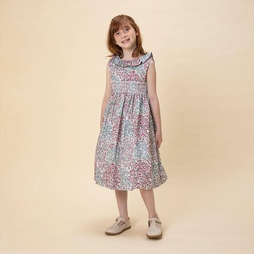 Vestido Infantil Feminino Algodão Egípcio Ponto Smock Mini Floral - BRANCO