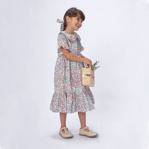 Vestido Infantil Feminino Algodão Egípcio Mini Floral - BRANCO