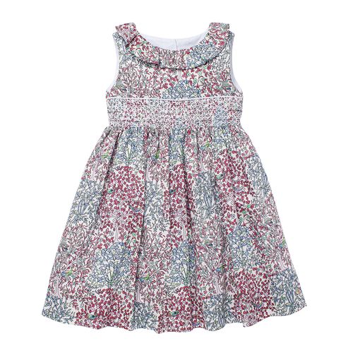 Vestido Infantil Feminino Algodão Egípcio Ponto Smock Mini Floral - BRANCO