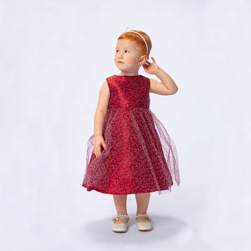 Vestido de Festa Bebê Feminino Tule Mini Floral - VERMELHO