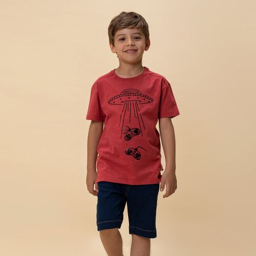 Camiseta Infantil Masculina Manga Curta Nave - VERMELHO