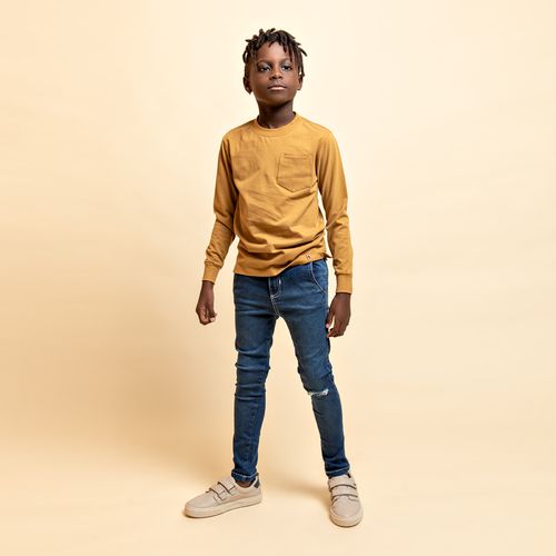 Camiseta Infantil Masculina Malha Manga Longa - OCRE