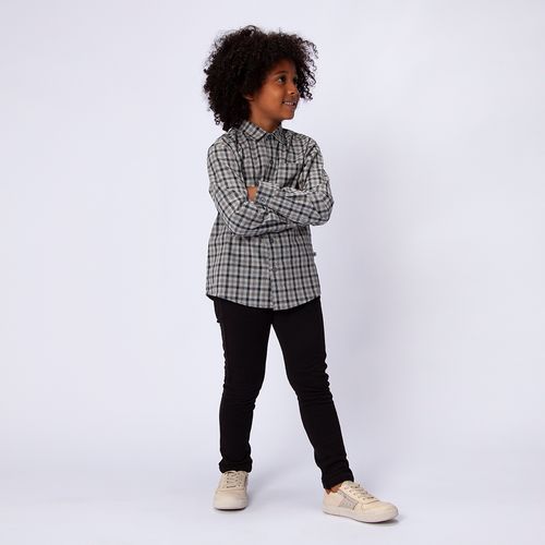 Camisa Infantil Masculina Manga Longa Xadrez - CINZA