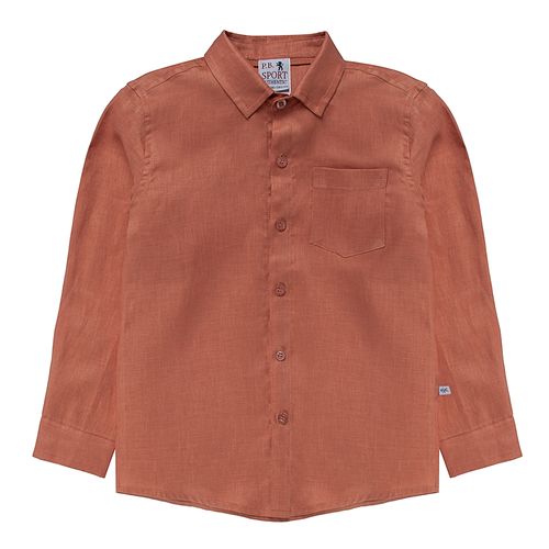 Camisa Infantil Masculina Manga Longa Puro Linho com Bolso - OCRE