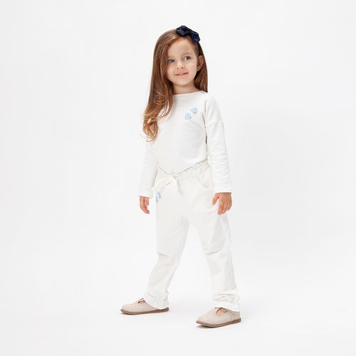Conjunto de Moletom de Bebê Feminino Bordado - OFF WHITE