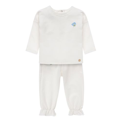 Conjunto de Moletom de Bebê Feminino Bordado - OFF WHITE