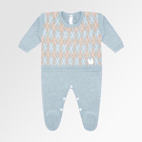 Saída de Maternidade Masculina Tricot Losangos - M AZUL/M BEGE/NAT