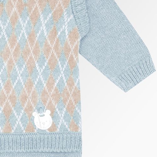 Saída de Maternidade Masculina Tricot Losangos - M AZUL/M BEGE/NAT