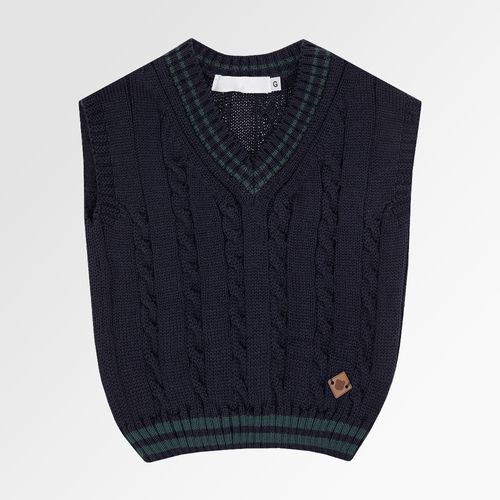 Colete de Bebê Masculino Tricot Decote V com Frisos - AZUL PROF/ BOTTLE