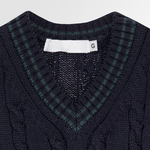 Colete de Bebê Masculino Tricot Decote V com Frisos - AZUL PROF/ BOTTLE