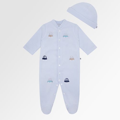Macacão de Bebê Masculino Longo Microsoft Bordado Carros - AZUL BEBE
