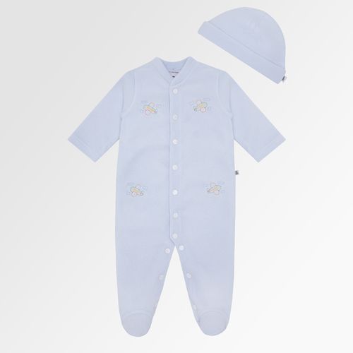 Macacão de Bebê Masculino Longo Microsoft Bordado Avião - AZUL BEBE