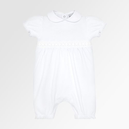 Macacão de Bebê Feminino Curto Dadinho Detalhe Renda - BRANCO