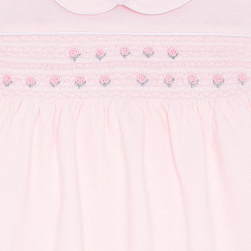 Macacão Vestido de Bebê Feminino Longo Dadinho Ponto Smock - ROSA