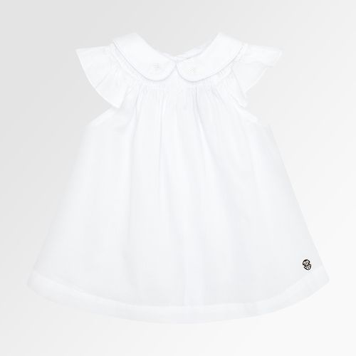 Vestido de Bebê Feminino Batinha Fio 60 Ponto Smock Fio - BRANCO