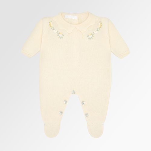 Saída de Maternidade Feminina Tricot com Flores Rococó - AMARELO PÓ