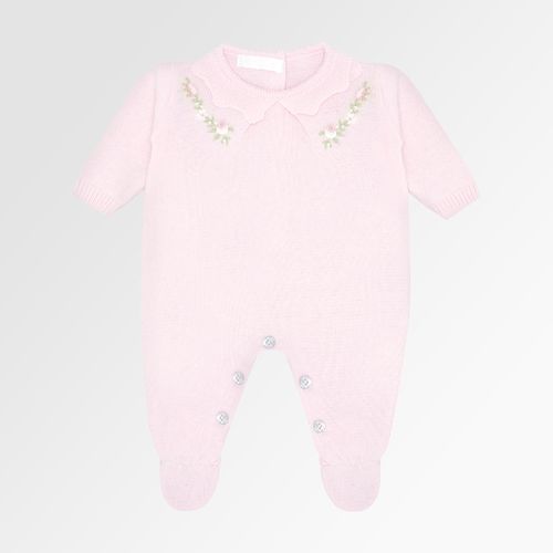 Saída de Maternidade Feminina Tricot com Flores Rococó - ROSA PASTEL