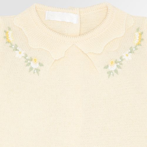 Saída de Maternidade Feminina Tricot com Flores Rococó - AMARELO PÓ