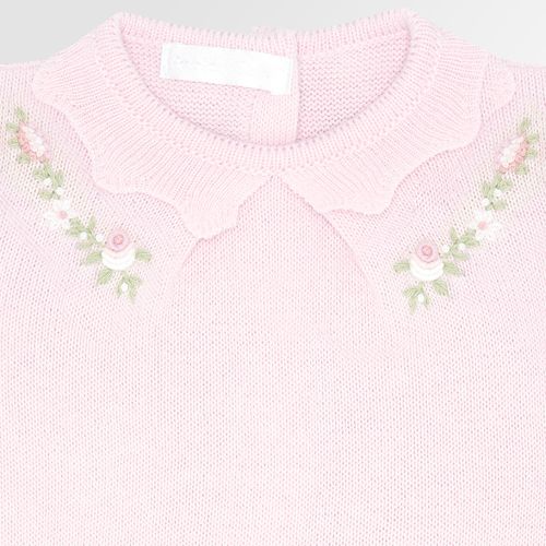 Saída de Maternidade Feminina Tricot com Flores Rococó - ROSA PASTEL